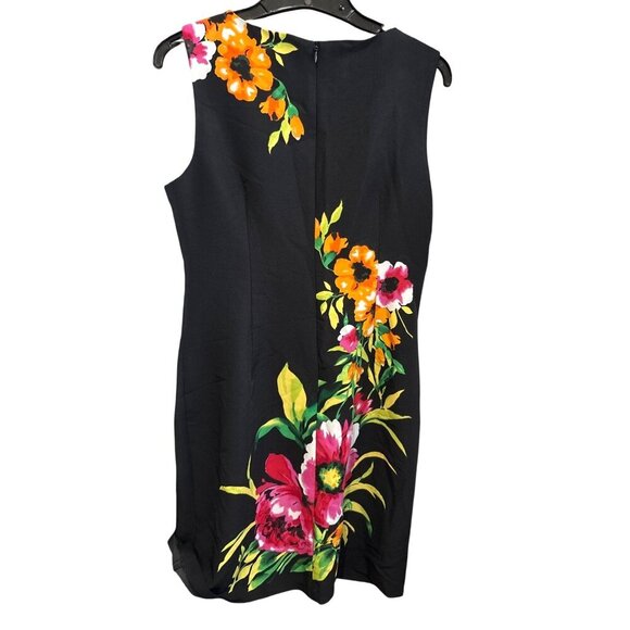 Ronni Nicole Black Floral‎ Sleeveless Sheath Dress Size 12 Vibrant Summer Garden - Picture 4 of 7